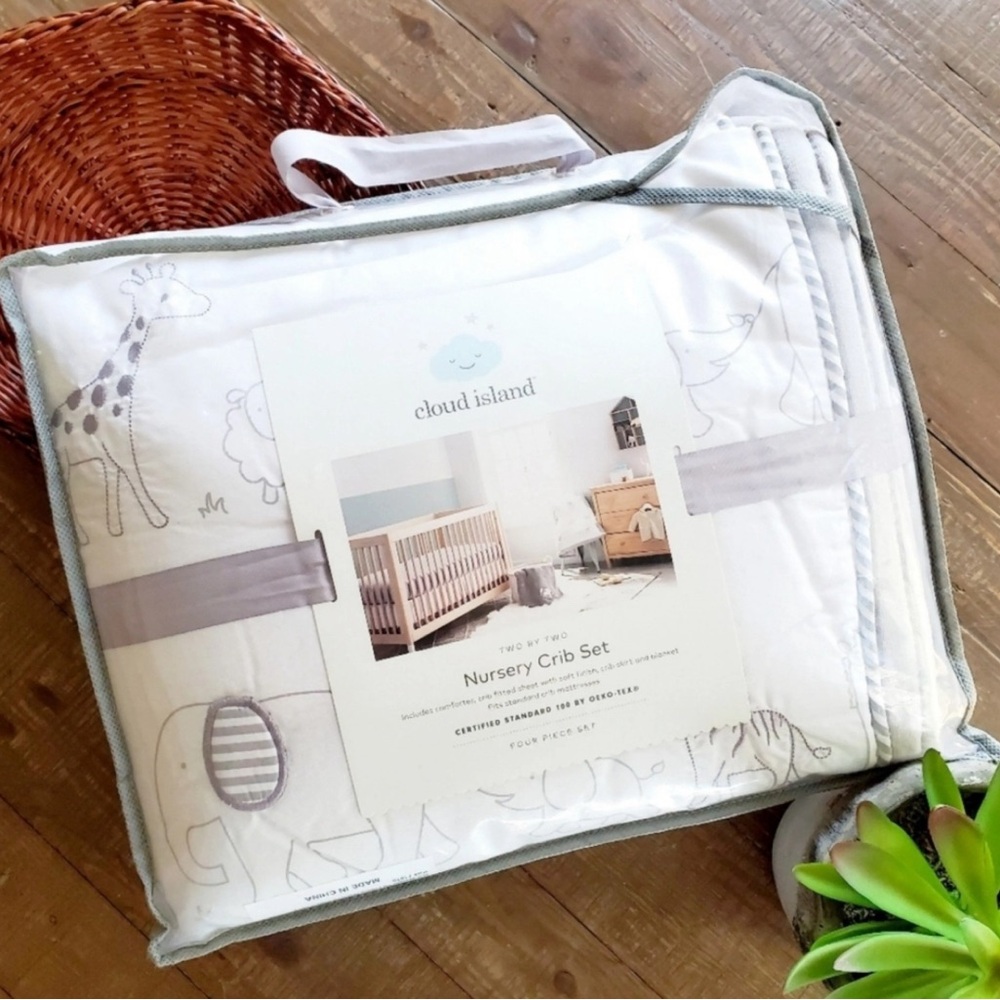 NEW Cloud Island Two by Two Animals 4pc Nursery Crib Bedding Set - Gray & White
